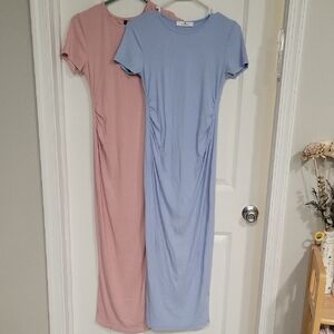Womens Maternity Ribbed Maxi Dress in Dusty Pink and One In Light Blue